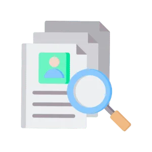 A magnifying glass over a paper with an image of someone.